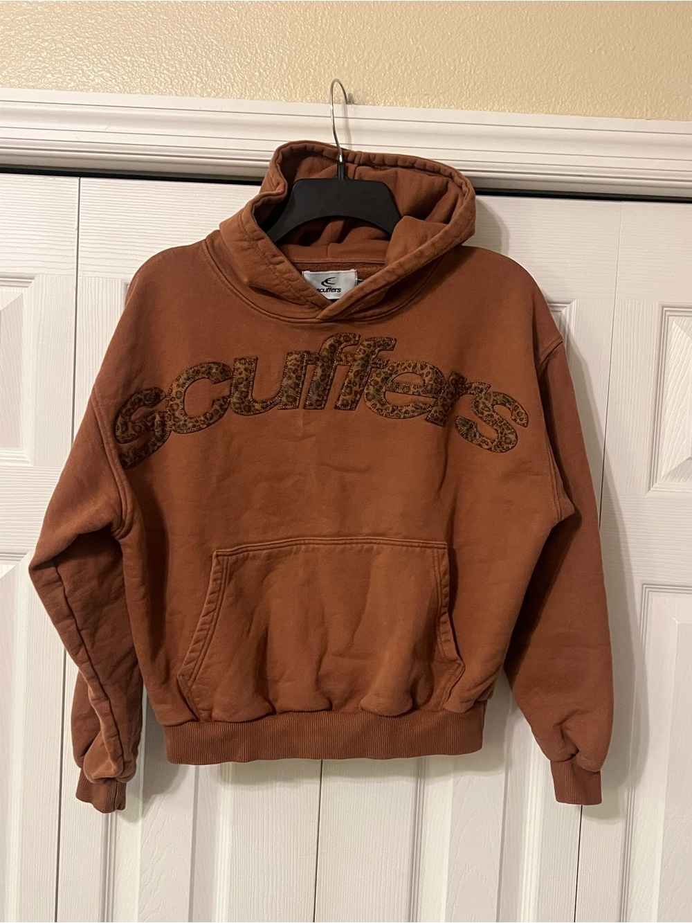 Scuffers Brown Hoodie with Animal Print Logo Unisex Size XS